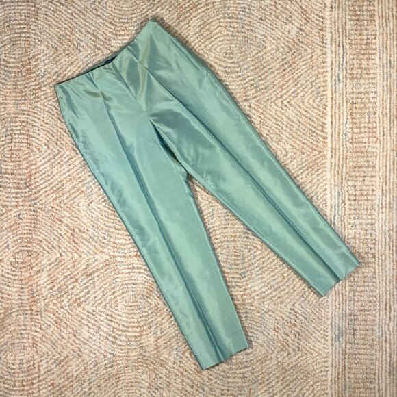 Vintage 100% Silk Green/Teal Cigarette Ankle Pants by Ann Taylor Womens Size 8 - Picture 1 of 8